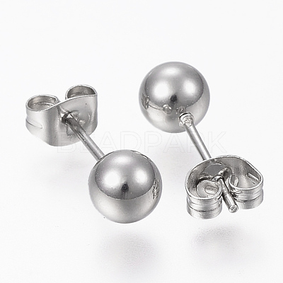 Tarnish Resistant 201 Stainless Steel Ball Stud Earrings STAS-P179-02P-8mm-1