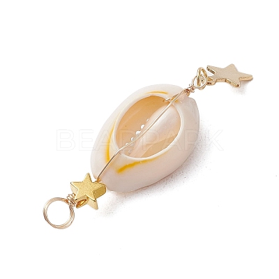 3Pcs 3 Styles Natural Cowrie Shell Copper Wire Wrapped Glass Pearl Pendants PALLOY-JF03503-1