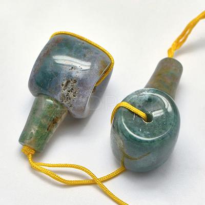 Natural Moss Agate 3 Hole Guru Beads G-K208-02-A-26-1