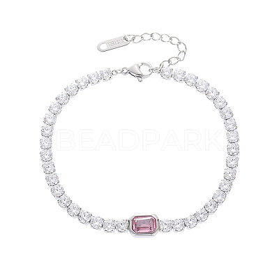 304 Stainless Steel Micro Pave Cubic Zirconia Link Chain Bracelets for Women FS-WG578D6-02-1