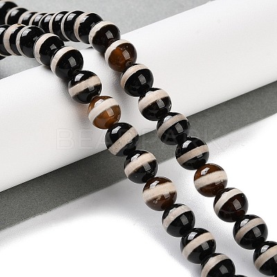 Natural Tibetan Striped Pattern dZi Agate Beads Strands G-B084-A04-02-1
