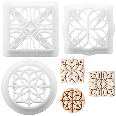 3Pcs 3 Styles Retro Flower Pattern Resin Clay Pressed Molds DIY-CP0010-32-1