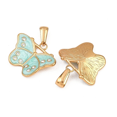 304 Stainless Steel Rhinestone Pendants STAS-P438-08G-1
