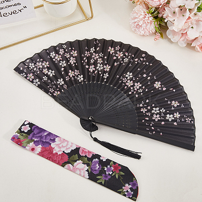 1Pc Bamboo & Silk Folding Fan AJEW-CN0003-91C-1