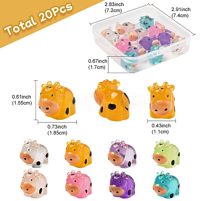 20Pcs Translucent Resin Cute Cow Ornament RESI-FS0002-11-1