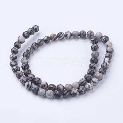 Natural Netstone Round Beads Strands G-G735-90-6mm-1