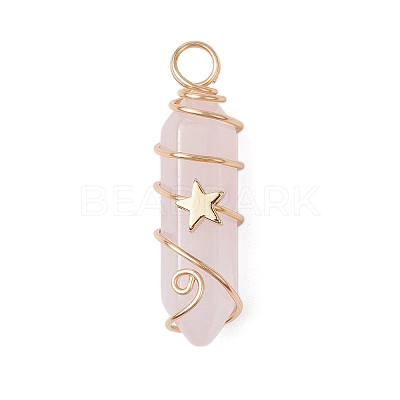 2Pcs 2 Styles Natural Rose Quartz Double Terminated Pointed Pendants PALLOY-JF03122-03-1