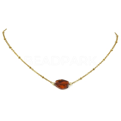 Gradient Color Natural Amber Nuggets Bead Pendant 304 Stainless Steel Satellite Chain Necklaces for Women NJEW-JN06063-1