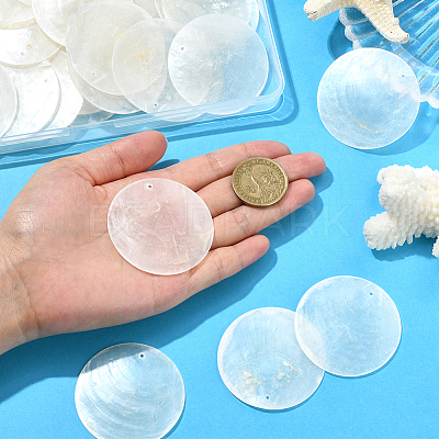 60pcs Flat Round Capiz Shell Pendants SSHEL-SC0001-49-1