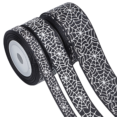 3 Rolls 3 Styles Halloween Printed Polyester Grosgrain Ribbon OCOR-GF0002-50A-1
