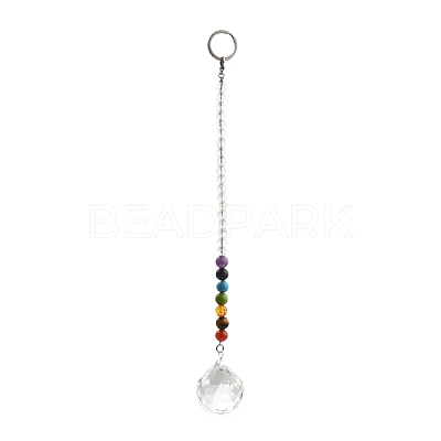 Chakra Round Ball Crystal Suncatcher Dowsing Pendulum Pendants PALLOY-JF00460-02-1