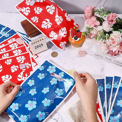10Pcs Printed Leaf Platic Gift Storage Bags with Die Cut Hole Handles ABAG-WH0048-65-1