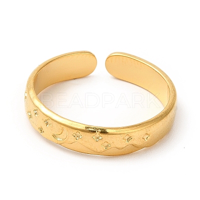 Ion Plating(IP) 304 Stainless Steel Moon & Star Open Cuff Ring for Women RJEW-E063-10G-1