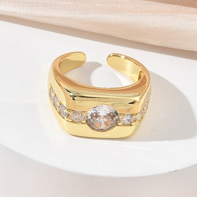 Brass Micro Pave Cubic Zirconia Cuff Open Rings for Women RJEW-L343-06G-1