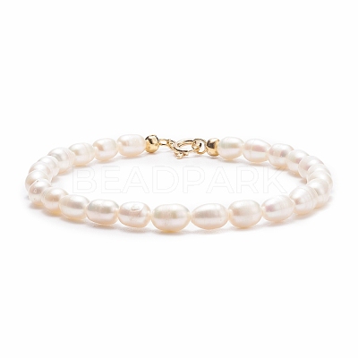 Grade A Natural Pearl Beaded Bracelets with Brass Spring Ring Clasps for Women BJEW-JB08037-1