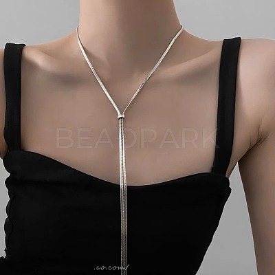 316 Surgical Stainless Steel Snake Chain Slider Lariat Necklaces for Women FS-WG6B247-01-1