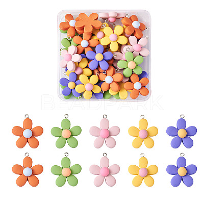 40Pcs 5 Colors Resin Pendants RESI-TA0001-40-1