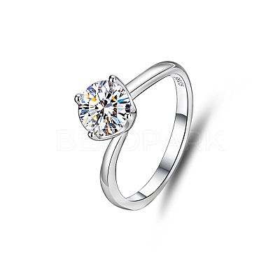 Flat Round Rhodium Plated 925 Sterling Silver Moissanite Finger Rings for Women WG84544-08-1