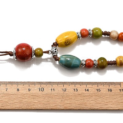 Ethnic Style Alloy & Porcelain Ceramic Beads Round Pendant Tassel Y Necklaces NJEW-D308-01A-1