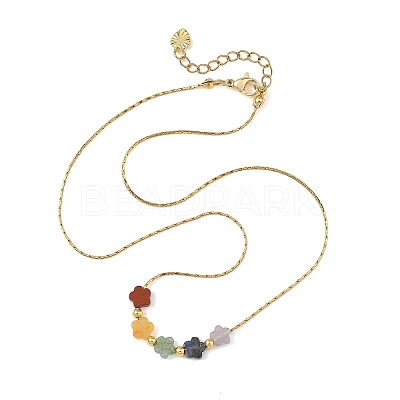Natural Mixed Gemstone Beaded Pendant 304 Stainless Steel Boston Link Chain Necklaces NJEW-JN06419-03-1