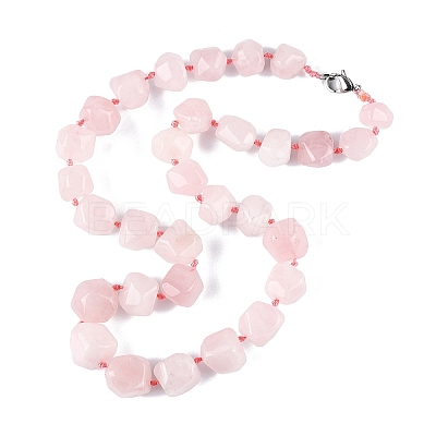 Natural Rose Quartz Nuggets Beaded Necklaces for Women Men NJEW-K388-01A-1