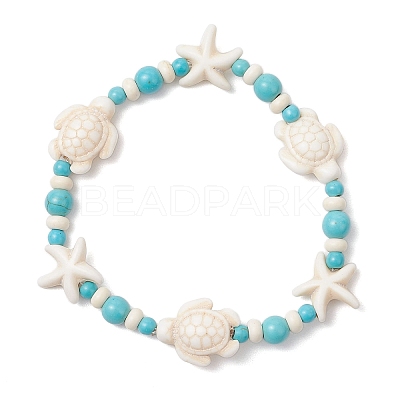 2Pcs Starfish & Turtle Synthetic Turquoise Beads Stretch Bracelets for Women BJEW-JB11921-1