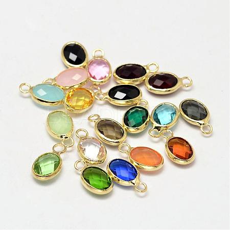 Oval Faceted Golden Tone Brass Glass Charms GLAA-O015-G-1
