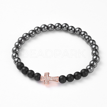 Non-Magnetic Synthetic Hematite Beads Stretch Bracelets BJEW-JB04782-04-1