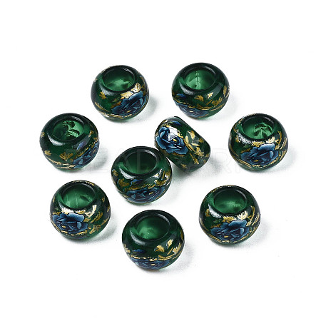 Flower Printed Transparent Acrylic Rondelle Beads TACR-S160-01-C01-1