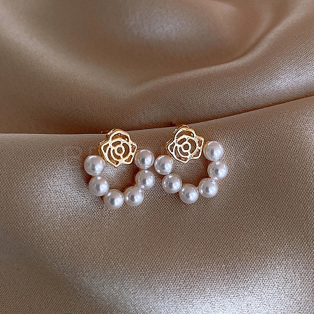 Alloy Imitation Pearl Stud Earrings for Women WG29476-49-1