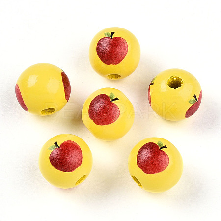 Printed Wood European Beads WOOD-L020-D01-1