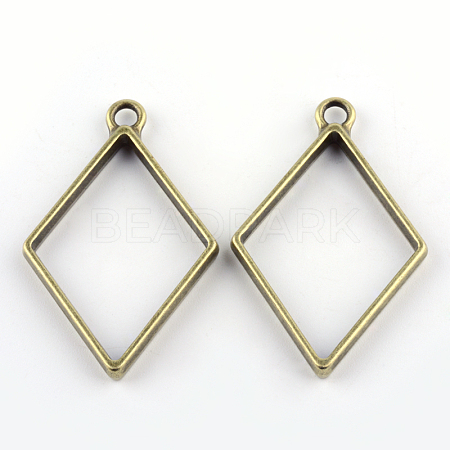 Rack Plating Alloy Rhombus Open Back Bezel Pendants PALLOY-S047-14F-FF-1