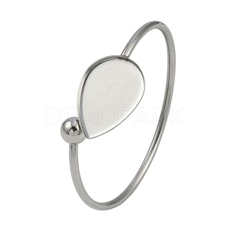 304 Stainless Steel Blank Bangle Bases with Teardrop Tray STAS-Z088-01P-02-1