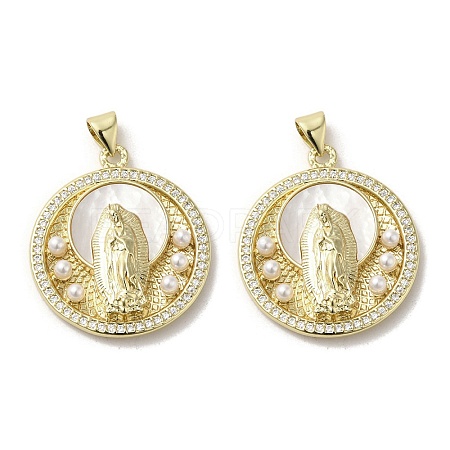 Brass Pave Shell Pendants KK-I708-16C-G-1