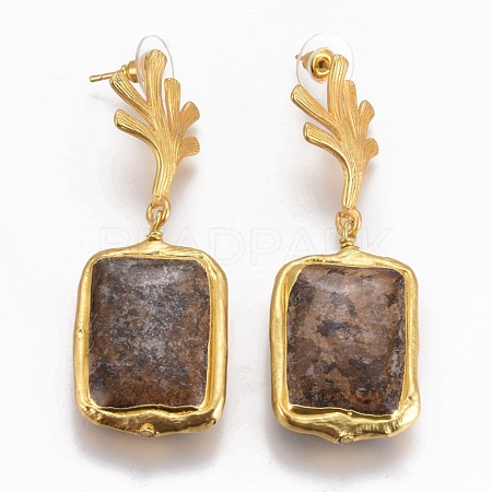 Natural Black Fossil Dangle Stud Earrings EJEW-K075-C01-1
