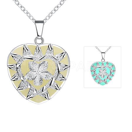 Zinc Alloy Heart with Flower Luminous Noctilucent Necklaces NJEW-BB03158-B-1