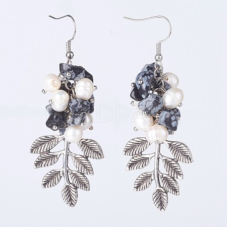Natural Snowflake Obsidian Beads Dangle Earrings EJEW-JE02708-01-1