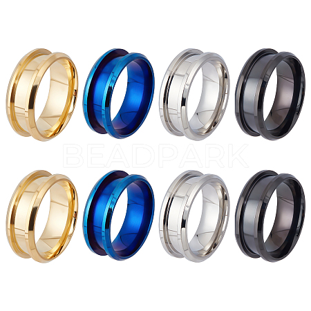 DICOSMETIC 8Pcs 4 Colors 316L Titanium Steel Grooved Finger Ring Settings FIND-DC0001-04-1