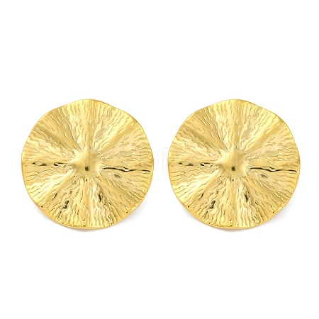 Ion Plating(IP) 304 Stainless Steel Textured Flat Round with Sun Stud Earrings EJEW-D281-25G-1