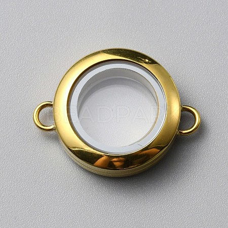 Flat Round 304 Stainless Steel Floating Lockets Connector Charms FIND-WH0032-57G-01-1