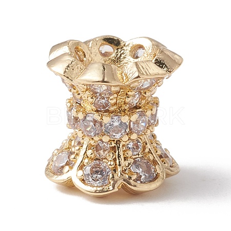 Eco-Friendly Rack Plating Brass Micro Pave Cubic Zirconia Double Sided Bead Caps KK-F835-25A-G-1