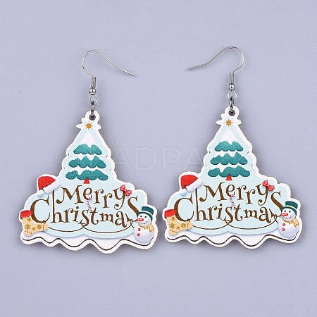 Christmas Printed Basswood Dangle Earring EJEW-JE03154-03-1