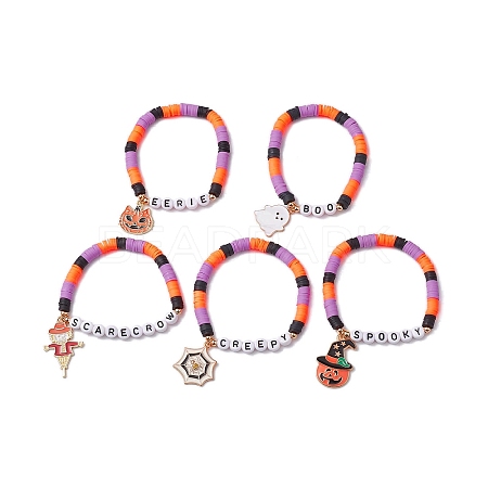 Pumpkin & Spider Web Alloy Enamel Charm Bracelets BJEW-JB10886-1