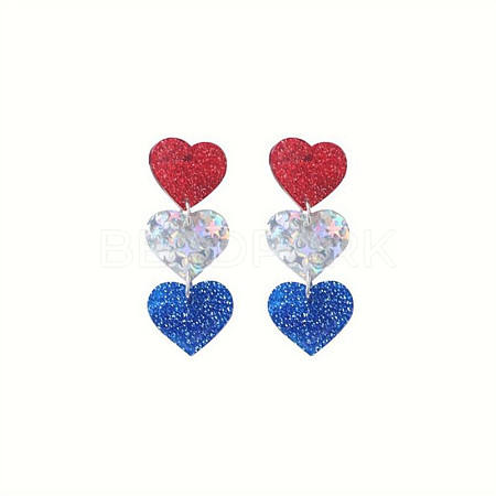 Independence Day Alloy Acrylic Heart Dangle Stud Earrings FS-WG49294-01-1