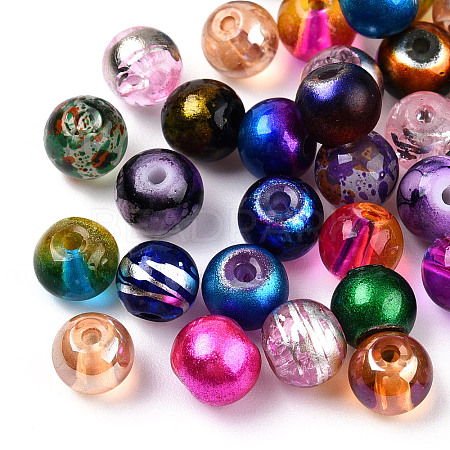 Mixed Style & Mixed Color Round Spray Painted Glass Beads DGLA-X0003-6mm-1