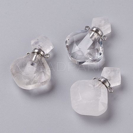 Rhombus Natural Quartz Crystal Perfume Bottle Pendants G-H241-01C-P-1