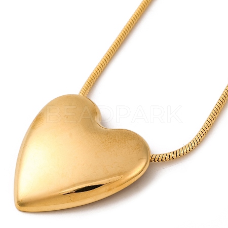 Ion Plating(IP) 304 Stainless Steel Heart Pendant Round Snake Chain Necklaces for Women NJEW-G142-04G-1