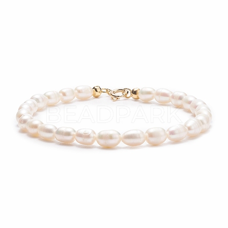 Grade A Natural Pearl Beaded Bracelets with Brass Spring Ring Clasps for Women BJEW-JB08037-1
