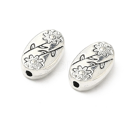 Oval with Flower Tibetan Style Alloy Beads X-TIBEB-1199-AS-LF-1