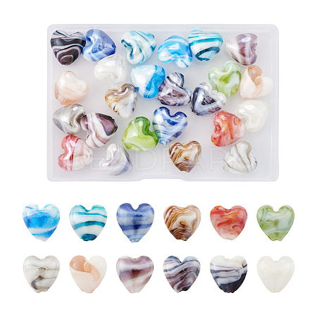 Cheriswelry 24Pcs 12 Colors Handmade Lampwork Beads LAMP-CW0001-03-1